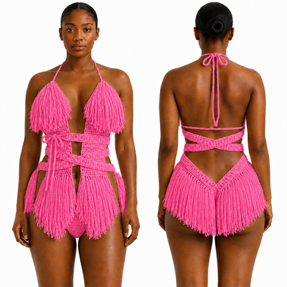 Color swatch photo of the Pretty n Pink Hebe crochet one piece by TaniJay Crochet.