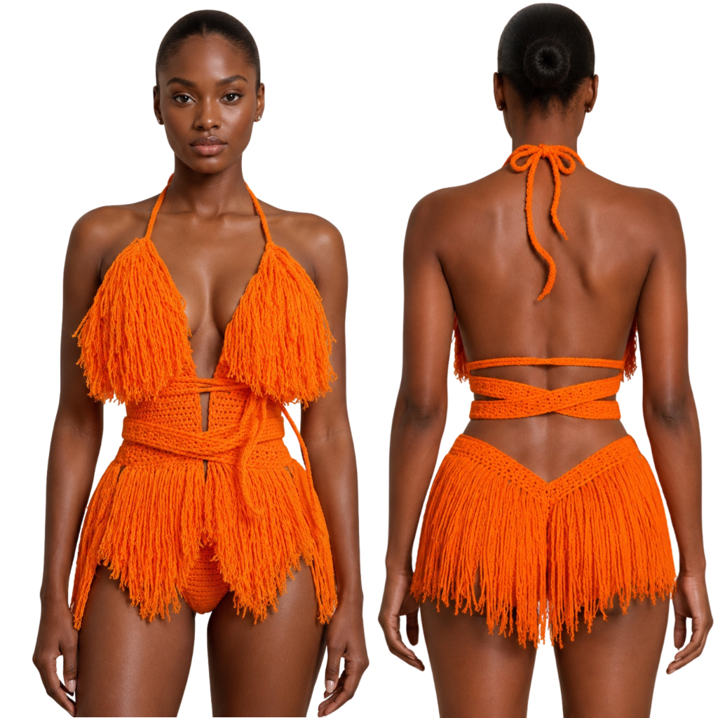 Color swatch photo of the Pumpkin Hebe crochet one piece by TaniJay Crochet.