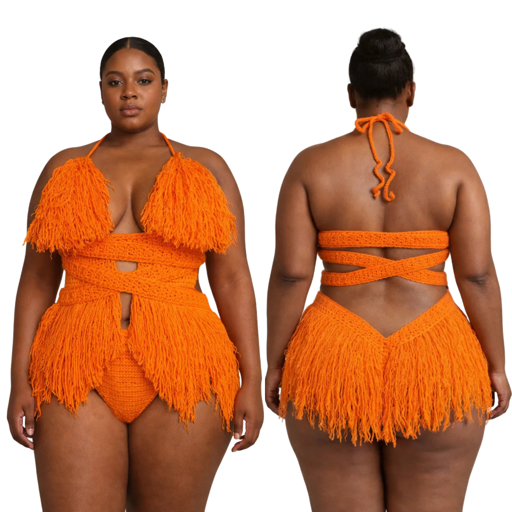 Color swatch photo of the Pumpkin Hebe crochet one piece by TaniJay Crochet.