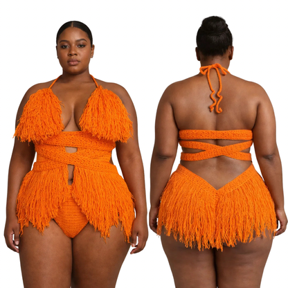 Color swatch photo of the Pumpkin Hebe crochet one piece by TaniJay Crochet.