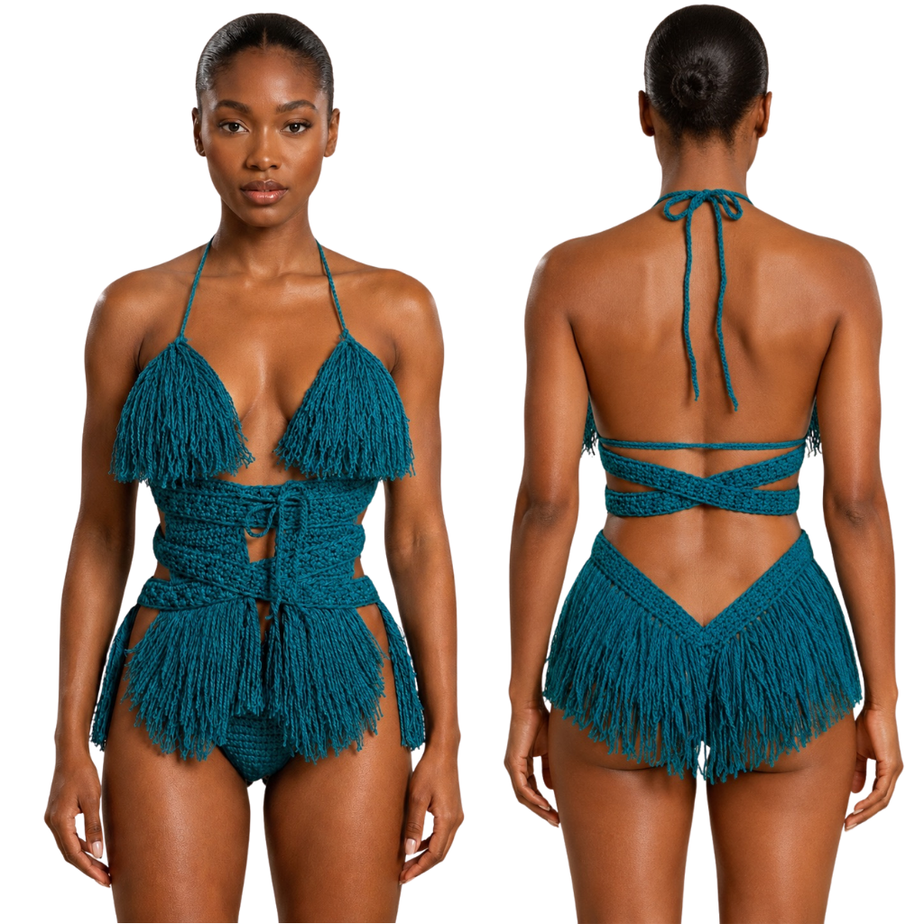 Color swatch photo of the Real Teal Hebe crochet one piece by TaniJay Crochet.