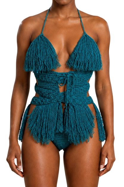 Color swatch photo of the Real Teal Hebe crochet one piece by TaniJay Crochet.