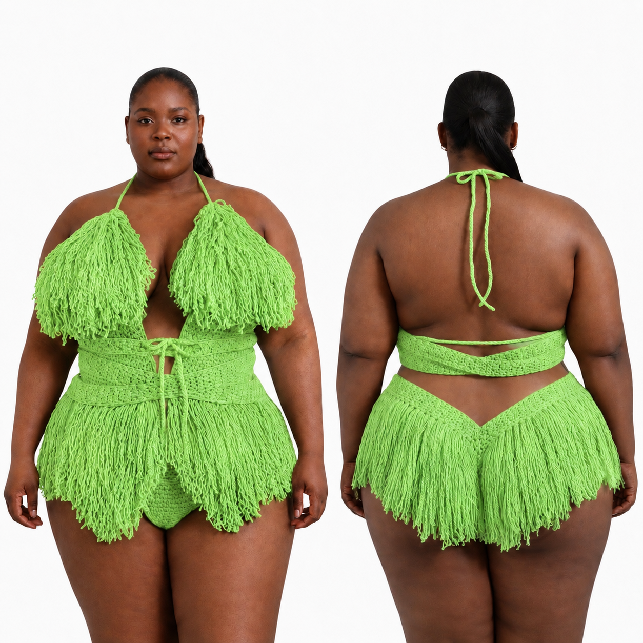 Color swatch photo of the Spring Green Hebe crochet one piece by TaniJay Crochet.
