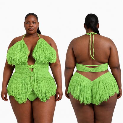Color swatch photo of the Spring Green Hebe crochet one piece by TaniJay Crochet.