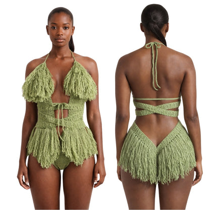 Color swatch photo of the Tea Leaf Hebe crochet one piece by TaniJay Crochet.