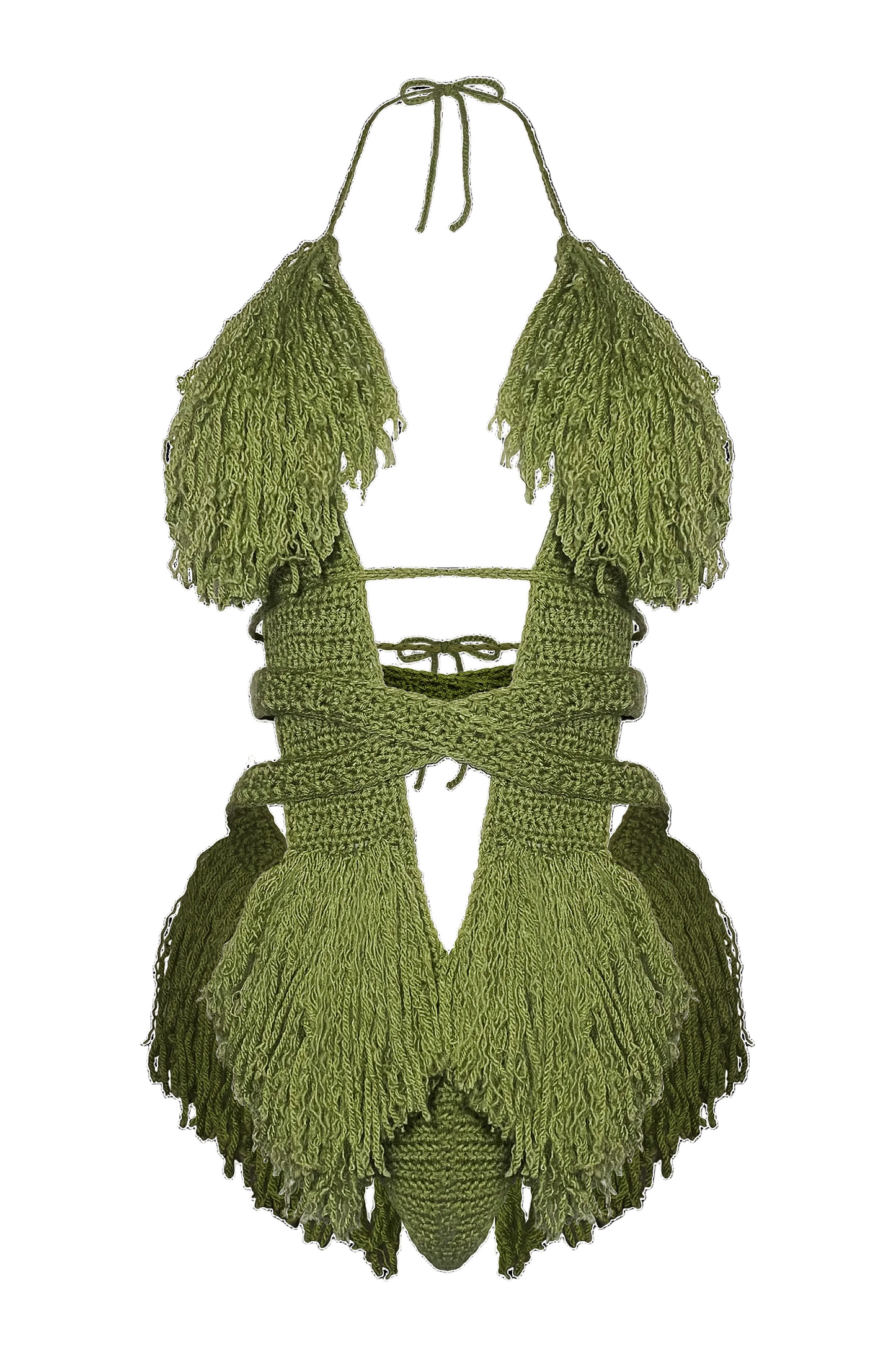 Product-only photo of the Tea Leaf Hebe crochet one piece by TaniJay Crochet.