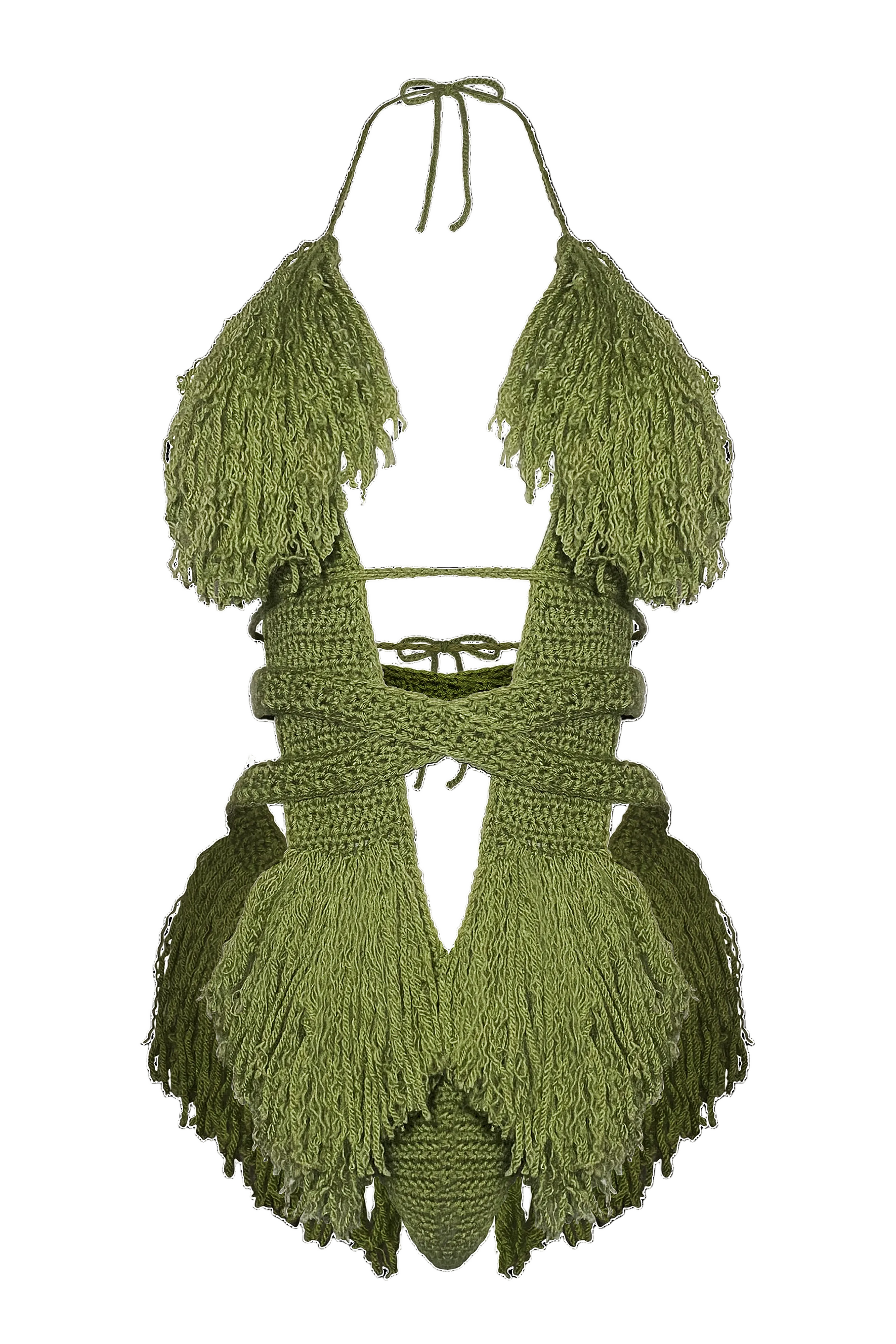 Product-only photo of the Tea Leaf Hebe crochet one piece by TaniJay Crochet.