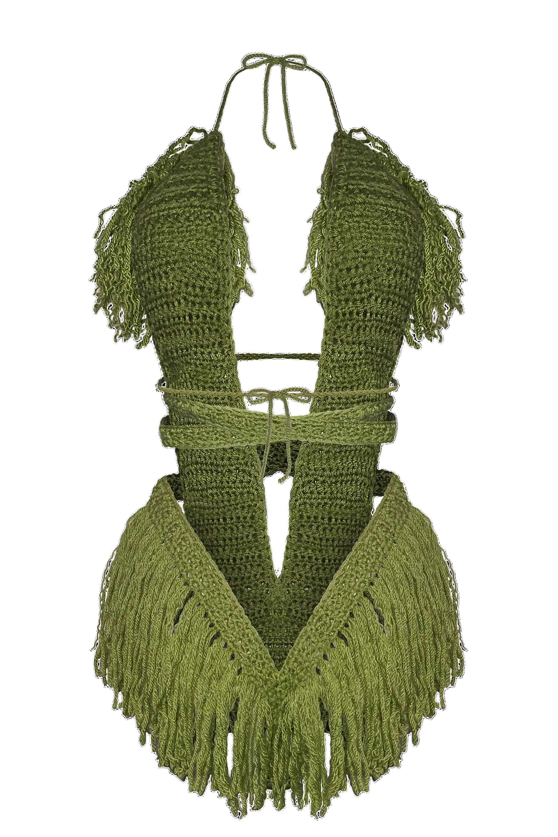 Product-only photo of the Tea Leaf Hebe crochet one piece by TaniJay Crochet.