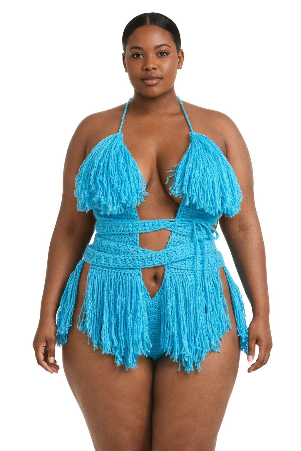 Product-only photo of the Turqua Hebe crochet one piece by TaniJay Crochet.