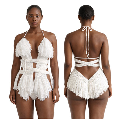 Color swatch photo of the White Hebe crochet one piece by TaniJay Crochet.