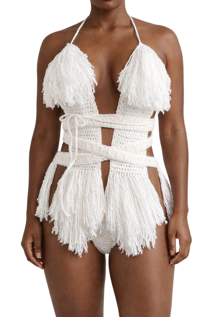 Color swatch photo of the White Hebe crochet one piece by TaniJay Crochet.