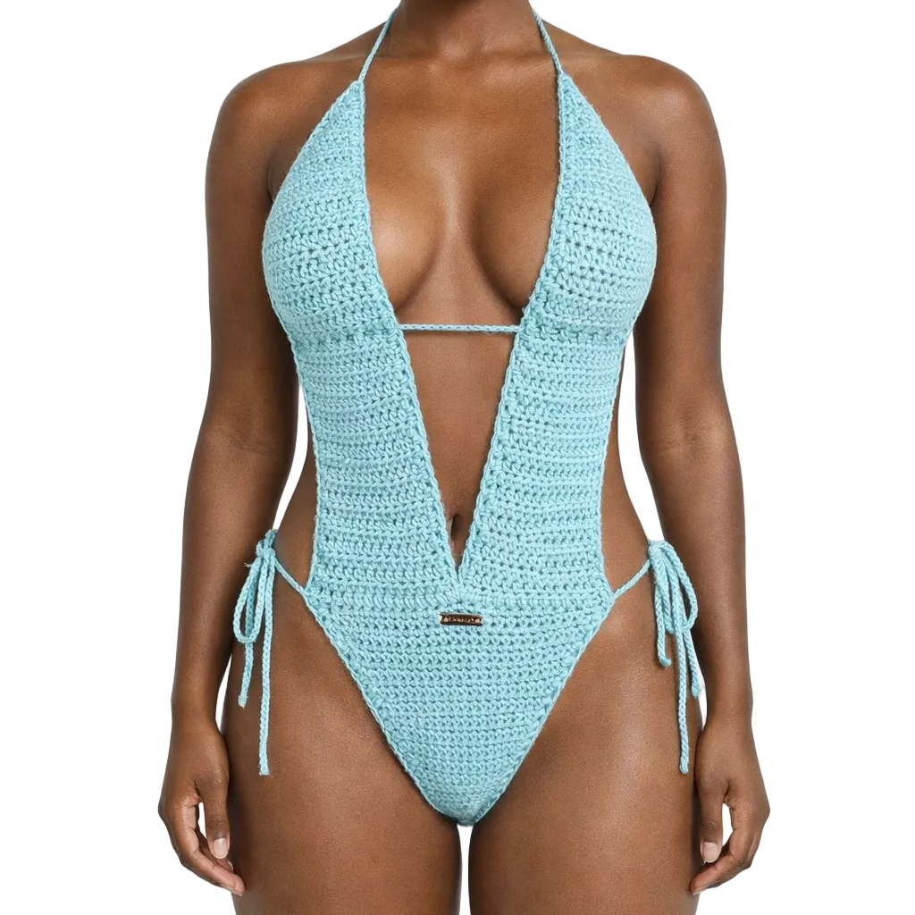 TANIJAY CROCHET READY TO SHIP Herlot Crochet One Piece Aqua Small – Ready to Ship (48 Hours)