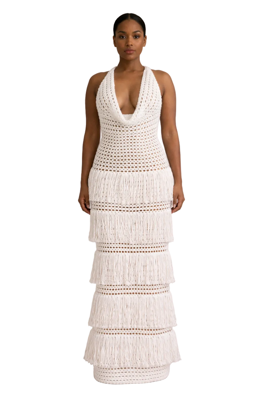 TANIJAY CROCHET Margaux Fringe Dress — Aran