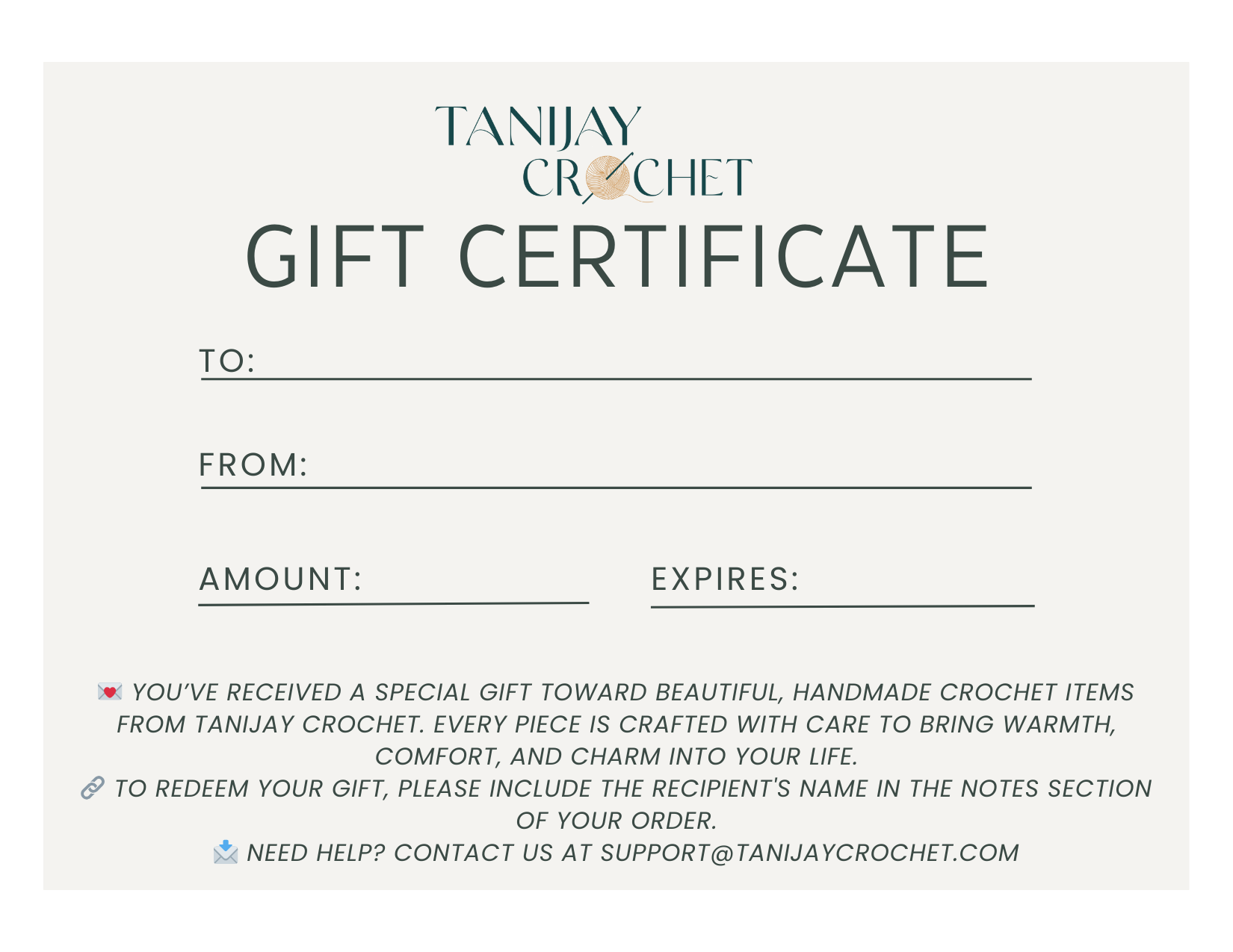 TANIJAY CROCHET Gift Cards TANIJAY CROCHET GIFT CARD
