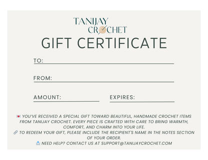 TANIJAY CROCHET Gift Cards TANIJAY CROCHET GIFT CARD