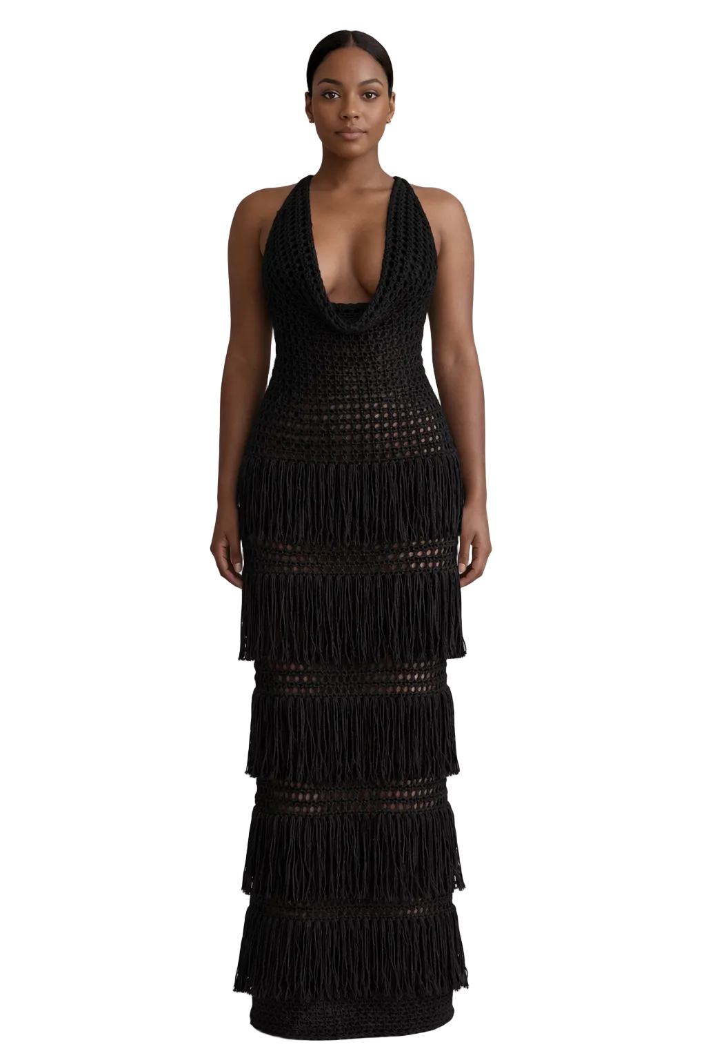 TANIJAY CROCHET The Margaux Fringe Crochet Dress - Black