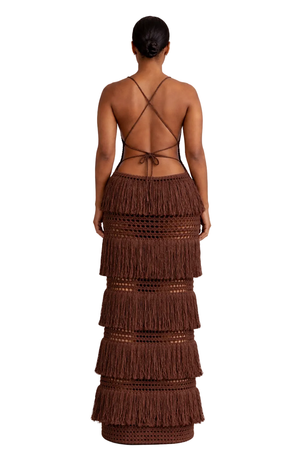 TANIJAY CROCHET The Margaux Fringe Crochet Dress - Coffee
