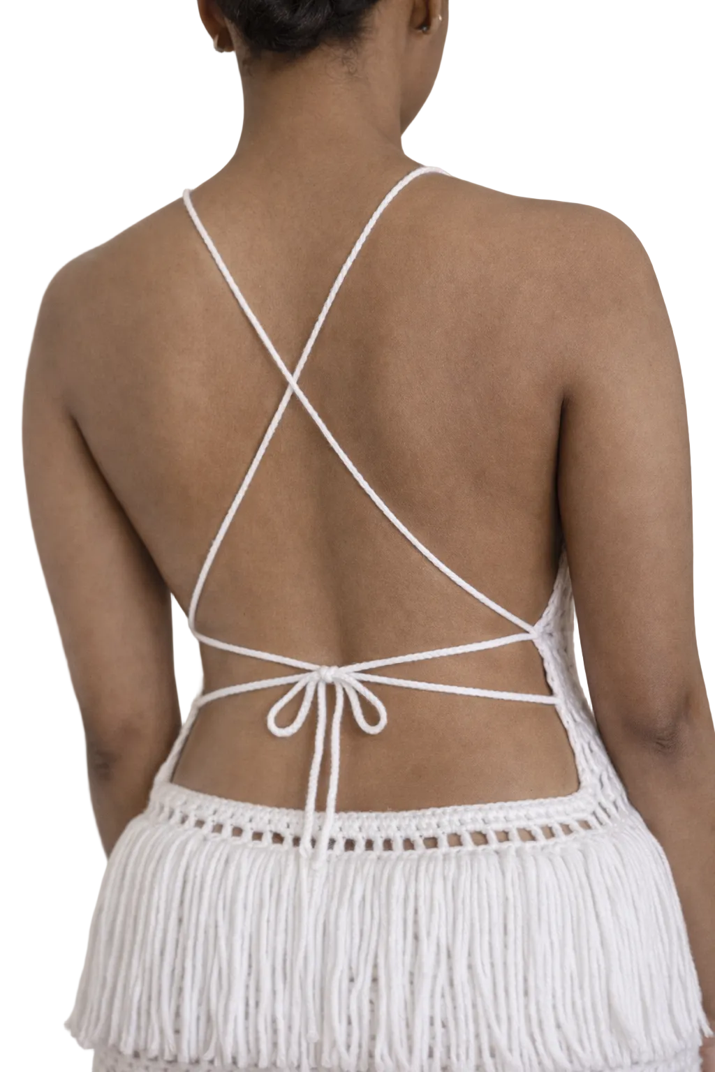 TANIJAY CROCHET The Margaux Fringe Crochet Dress - White