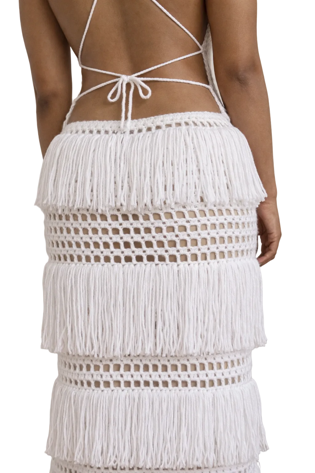 TANIJAY CROCHET The Margaux Fringe Crochet Dress - White