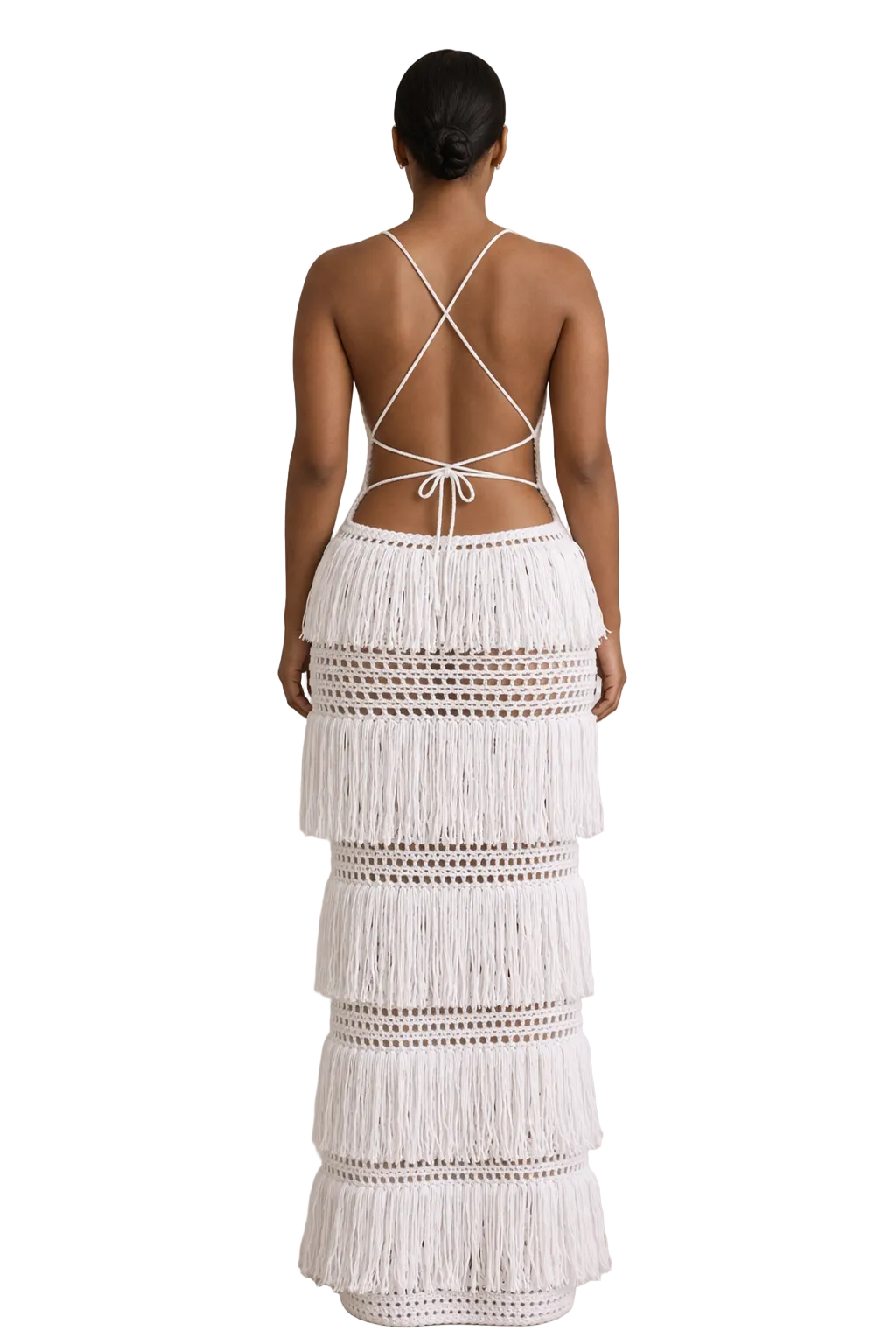 TANIJAY CROCHET The Margaux Fringe Crochet Dress - White