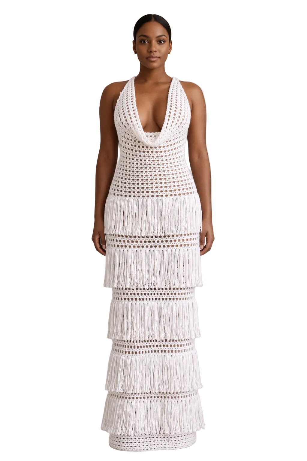 TANIJAY CROCHET The Margaux Fringe Crochet Dress - White