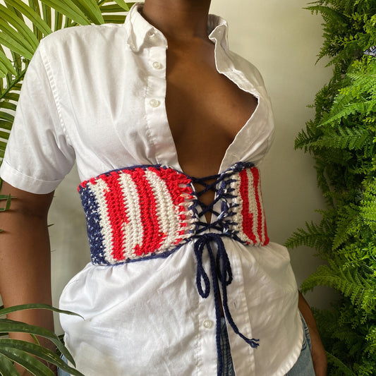 TANIJAY CROCHET Americana Print Crochet Corset / Tube Top