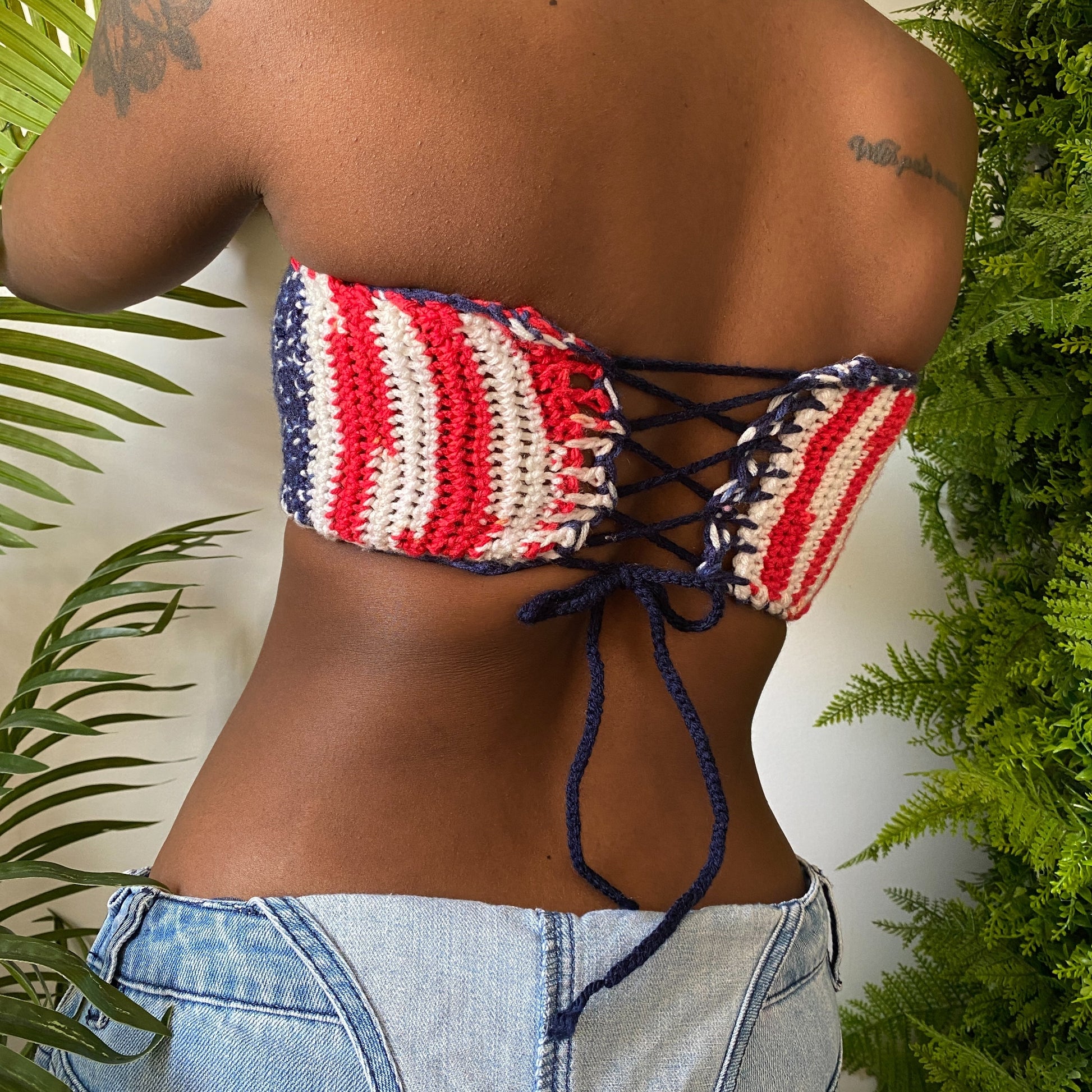 TANIJAY CROCHET Americana Print Crochet Tube Top