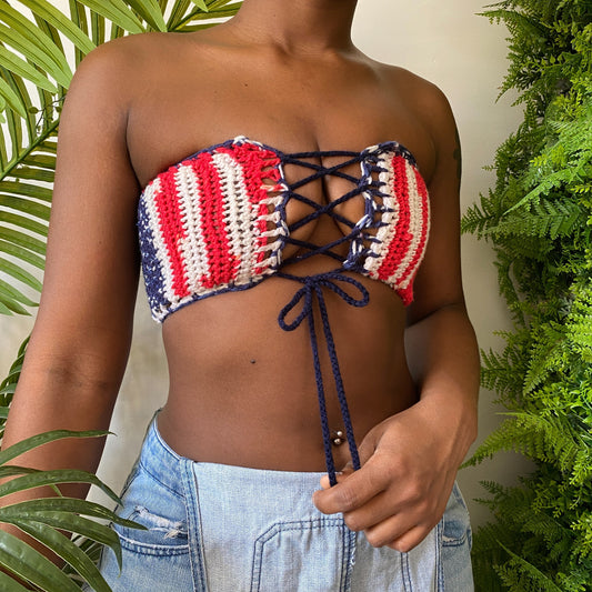 TANIJAY CROCHET Americana Print Crochet Tube Top