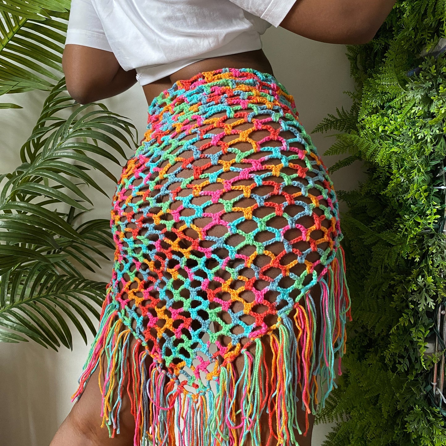 TANIJAY CROCHET SKIRT Crochet Mesh Sarong Skirt