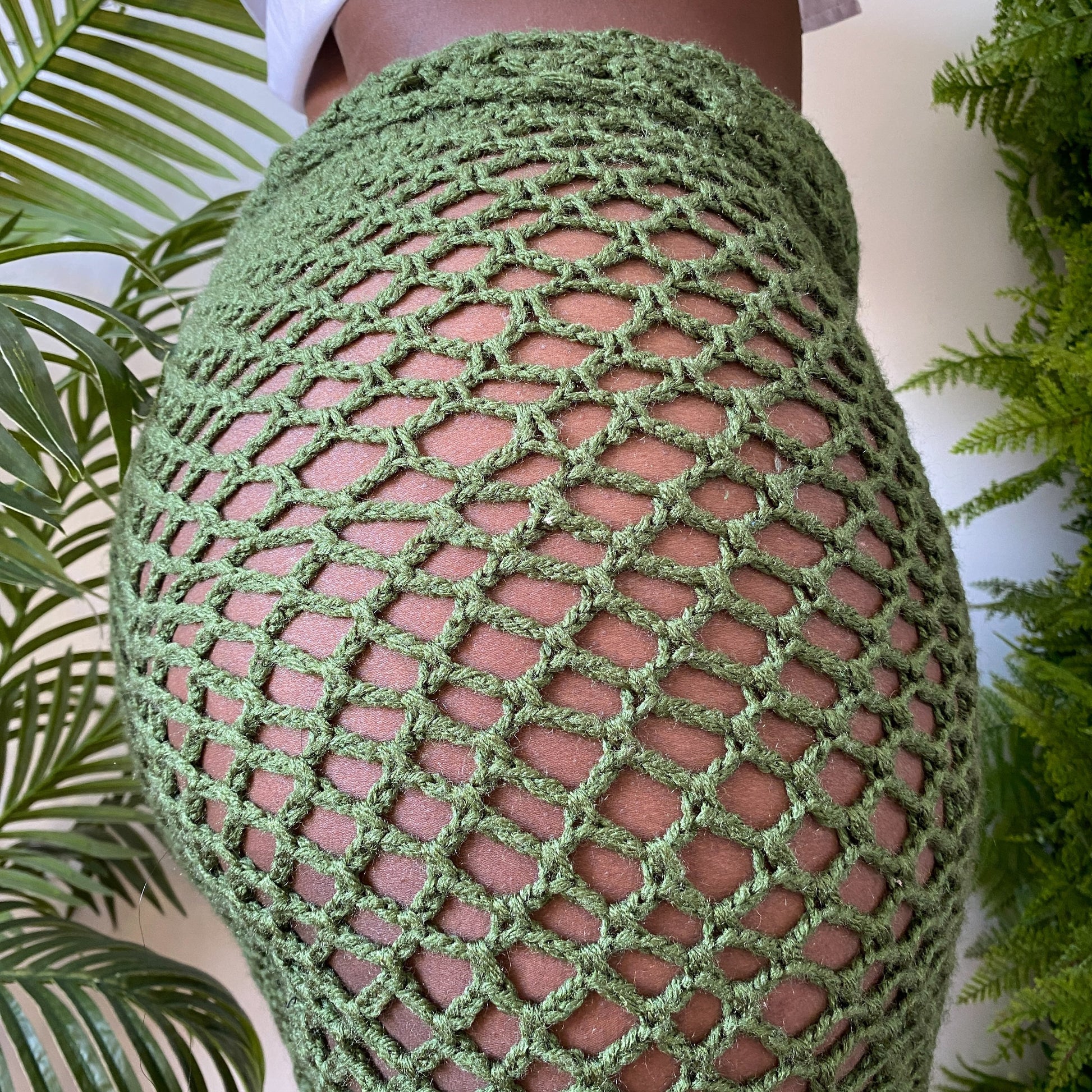 TANIJAY CROCHET Forest Green Mesh Crochet Biker Shorts