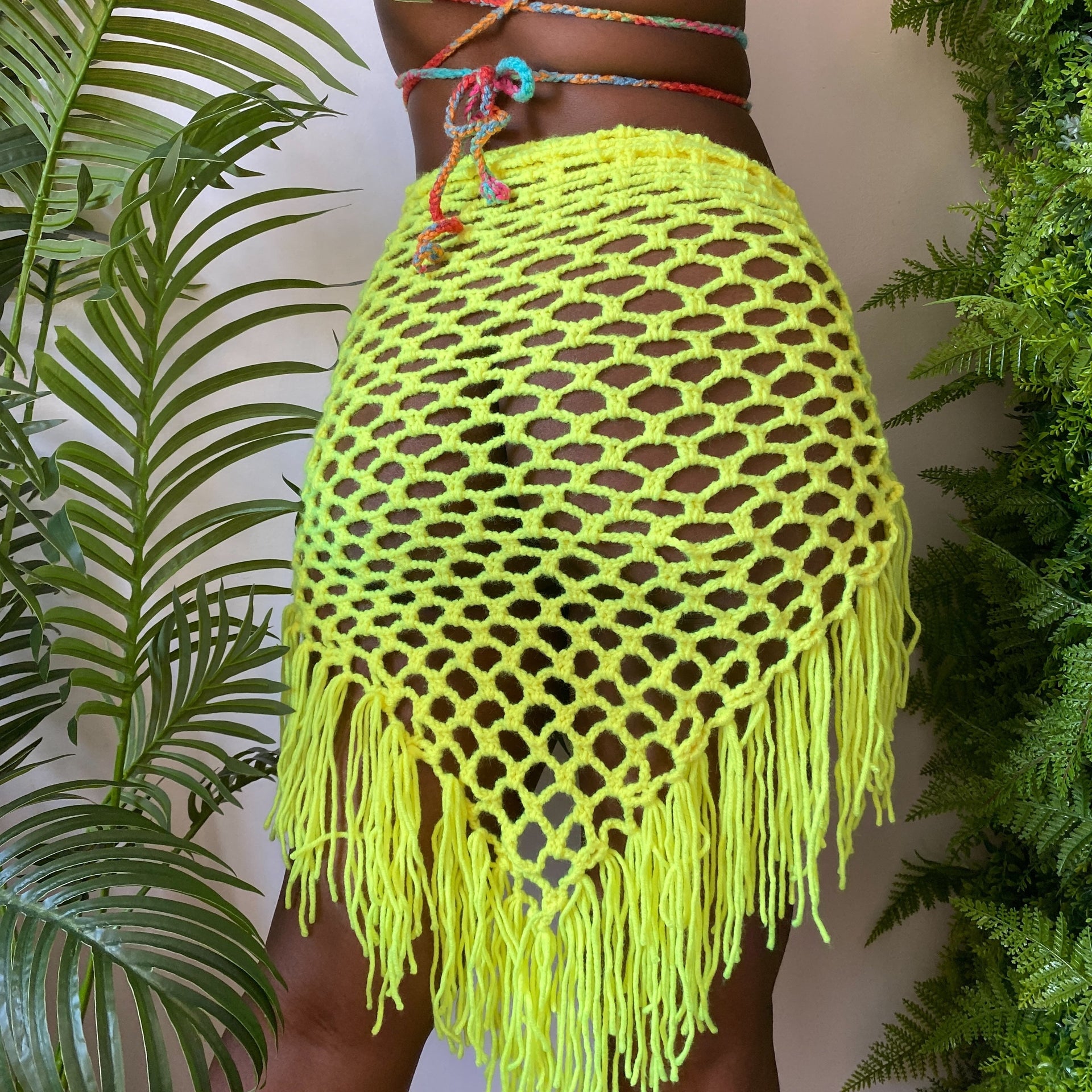 Neon Rainbow Striped Crochet Sarong Skirt