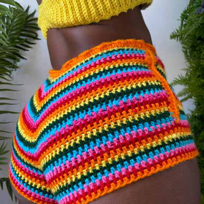 TANIJAY CROCHET Rainbow Crochet Mini Shorts
